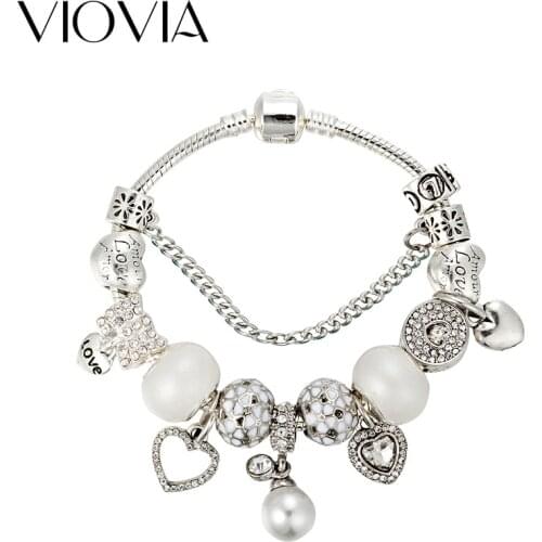 VIOVIA Dropshipping AAA Zircon Pearl Charm Bracelets for Women Fit Brand Bracelets Jewelry DIY Making Accessories Gifts B17053