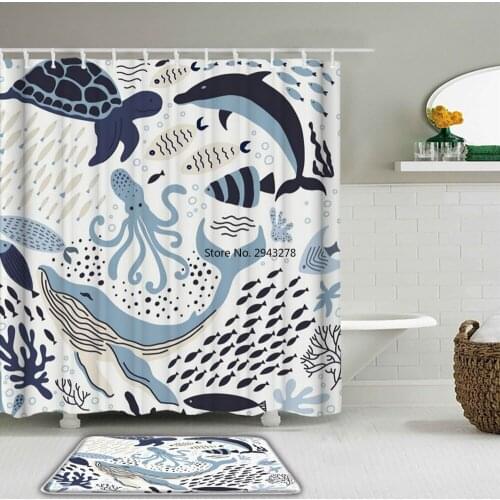Cartoon lovely Animals Baby Shower Curtain Set Non-Slip Rug Toilet and Bath Mat Waterproof Bathroom Curtains