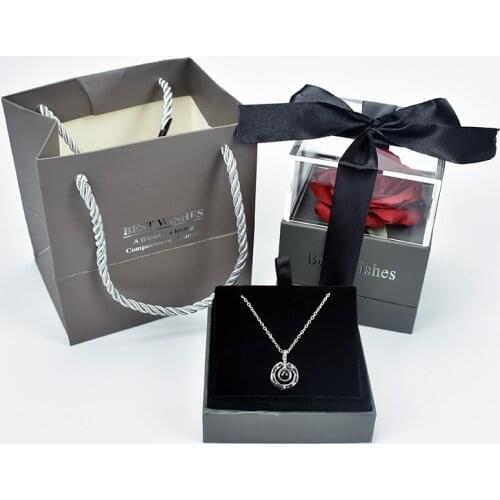 High Quality Beautiful Red Rose Flower Jewelry Box with 100 Language I Love you Necklace For Girlfriend Mother Gift