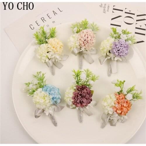 YO CHO Wedding Boutonniere for Groomsmen Bridesmaid Wrist Corsage Bracelet Artificial Silk Flower Lucky Ball Corsage Accessories