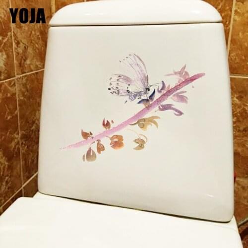 YOJA 23.6X20.2CM Butterfly Watercolor On The Bud Classical Art Wall Decor Decal Bathroom Toilet Sticker T1-1443