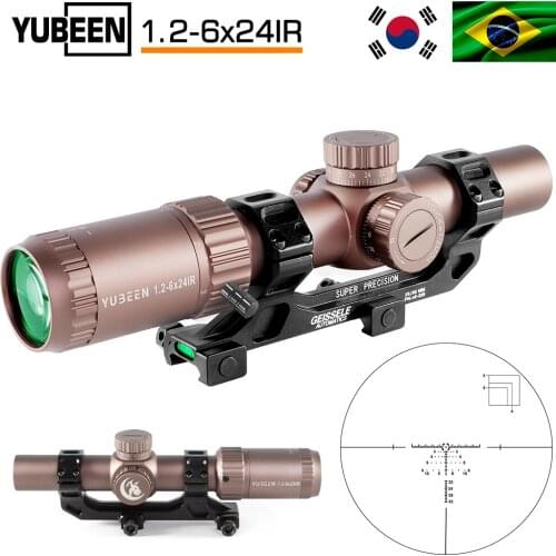 YUBEEN 1.2-6x24IR AR15 Compact Scope 1/2MOA Torentje Nul Lock 6 Lexel Rode Rangfinding Richtkruis wind Houden Hunting Rifle