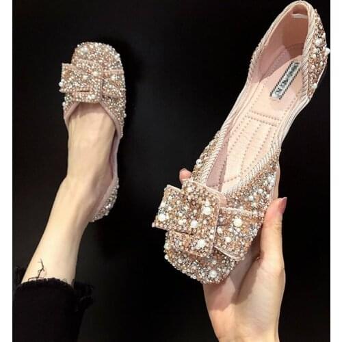 Shallow Shoes Womens Flat Shoes 2021 New Rhinestone Square Toe Soft Sole Womens Shoes Lady Shoes Women