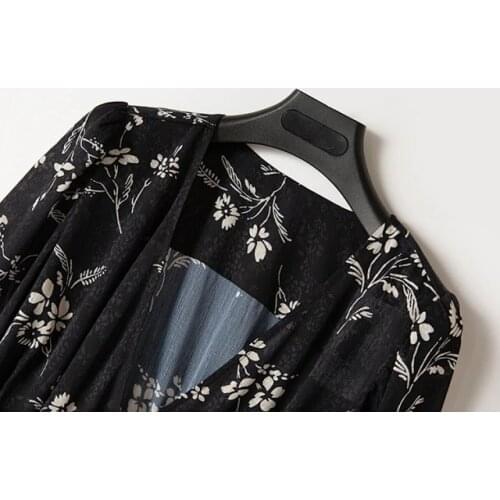 Ladies 2021ss 100% Viscose Wrap V Neck One-piece Printed Midi Dress