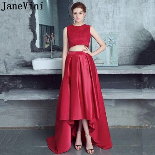 JaneVini High Low Lace Burgundy Two Pieces Dress Bridesmaid Dresses Sleeveless Zipper Back Floor Length Vestido De Baile Longo