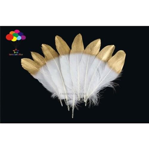 100pcs 100% natural Dyed goose feather 15-25cm/6-10inch Beautiful Gold for Diy carnival costume mask headdress