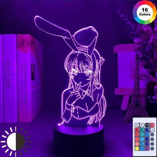Anime Waifu Mai Sakurajima LED Night Light for Bedroom Decor Mai Light Gift for Friend Sakurajima Bunny Girl Led Lamp Anime Gift