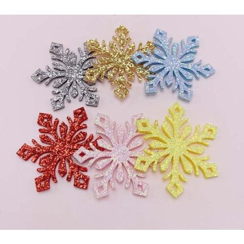 40Pcs/Lot 4*4.5CM Christmas Snowflake Padded Appliques For Headwear Decoration Handmade Hair Clip Accessories