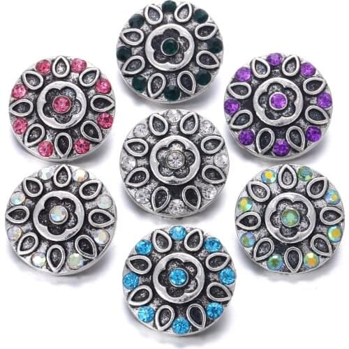 6pcs/lot New Snap Jewelry Crystal Flower Metal Snap Buttons with Rhinestone Fit DIY 20MM 18mm Snap Bracelet Button Jewelry