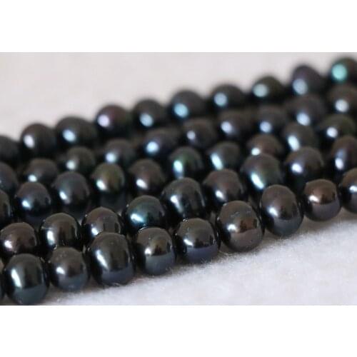 Elegant round black natural freshwater pearl cultured loose beads diy party weddings women fine jewelry making 15inch B1334