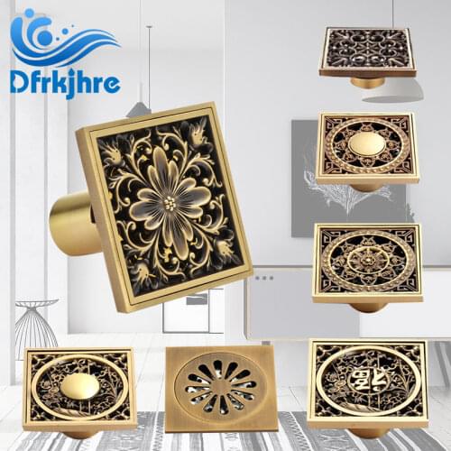 Antique Brass Floor Drains Classical Nickel Bathroom 10cm Shower Deodorant Square Floor Waste Drain Strainer Cover Grate