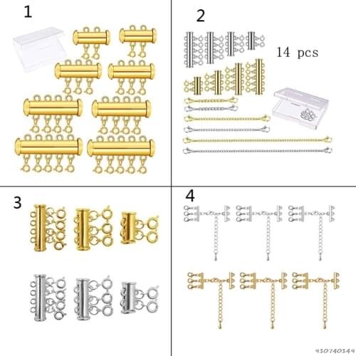 1 Set Gold Silver Plated Brass Layered Bracelet Necklaces Slide Magnetic Tube Lock with Lobster Clasps Jewelry Findings
