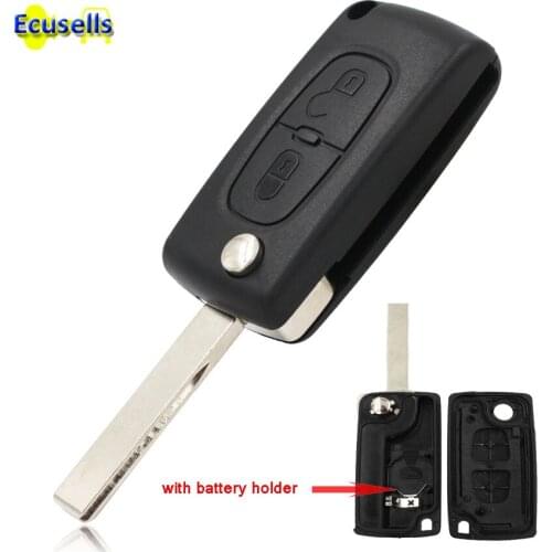 FOR PEUGEOT 107 207 307 407 408 Expert 2 BUTTON FLIP REMOTE KEY FOB CASE HU83 blade with groove + battery holder
