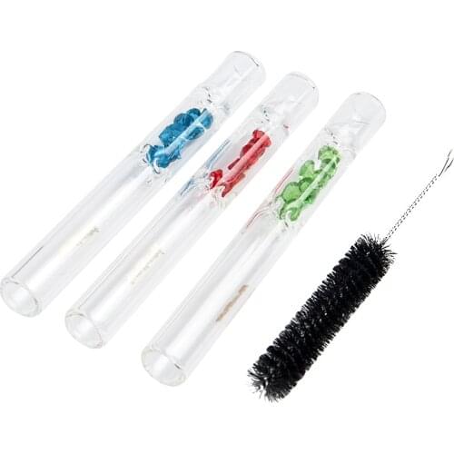 Smoke Kits 3pcs Borosilicate Glass One Hitter Pipe Bat + Metal Tip Storage Case + Small Brush Pocket Size