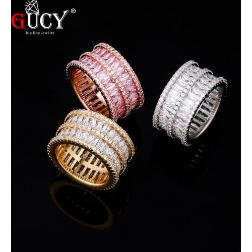 GUCY 2 Row Bling Baguette Zircon Mens Ring 18 K Copper Charm Party Ring Fashion Hip Hop Rock Jewelry For Gift