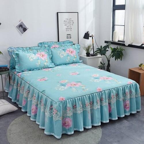 Cotton Fashion Floral Bedspread Lace Sanding Thicken Bed Skirt Size Soft Sheet Layer Double Comfortable Queen Fitted King