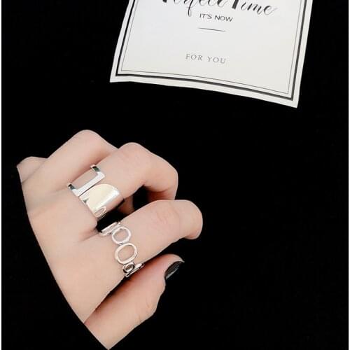 Kinel Authentic 925 Sterling Silver Geometric Cutout Open Size Finger Rings Women Wedding Engagement Jewelry