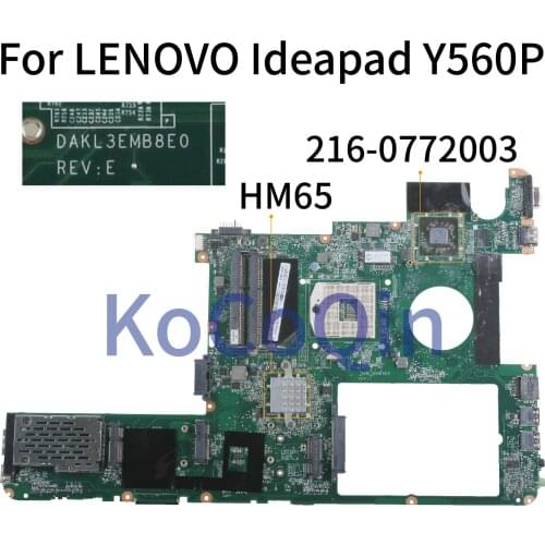 KoCoQin Laptop motherboard For LENOVO Ideapad Y560P HM65 Mainboard 11013167 DAKL3EMB8E0 216-0772003
