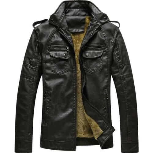 Winter New Mens Leather Jacket Casual Plus Velvet PU Leather Coat Men Fleece Military Motorcycle Retro Jacket Large Size M-4XL