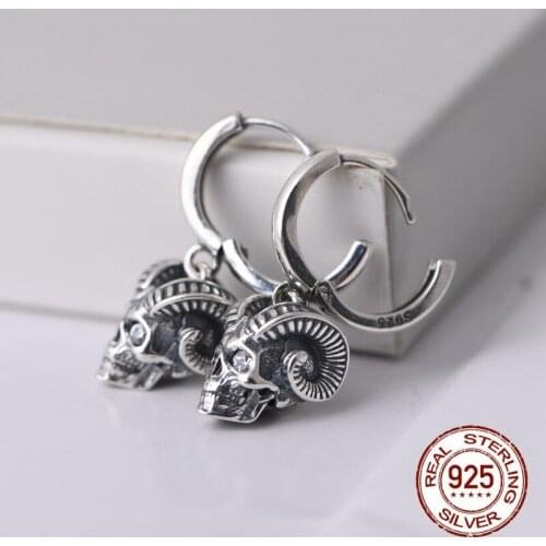 2020 solid pure S925 silver man earrings vintage 925 silver earrings Women earrings with silver horns and skulls Jewelry Gifts