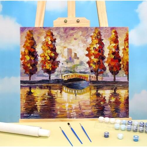 Trees By The River DIY Painting By Numbers Kit Oil Paints 40*50 Oil Painting Handmade For Children Wholesale Handicraft Art