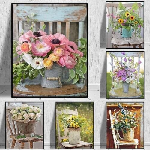 GATYZTORY 60x75cm Oil Painting By Numbers For Adults DIY Acrylic Paint Unframe Pictures By Numbers Kits Chair Flower Decor For