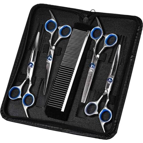 6PCS/Set 6 inch Professional Pet Grooming Scissors Set Straight Curved Dog Cat Cutting Thinning Shears Kit for Pet Grooming
