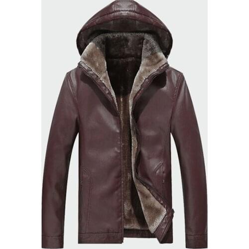 Mens Leather Jackets Winter Warm PU Hooded Coats Plus Thick Windproof Biker Motorcycle Outerwear Brand Clothing M-4XL