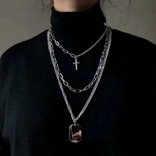 New Gothic Necklace Coin Pendant Stainless Steel Chain Punk Metal Long Chain Necklace Lady Party Jewelry Gift