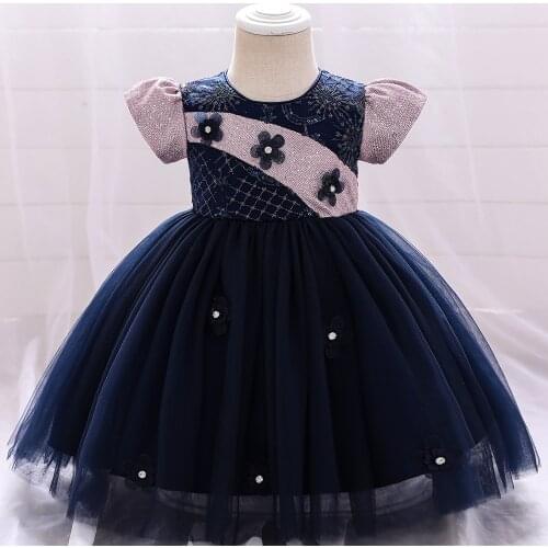 Girl Dress Navy Newborn Clothes Prom Baptism Dress Sequins Baby Girl 1 Year Birthday Wear Toddler Girl Tulle Christening Gown