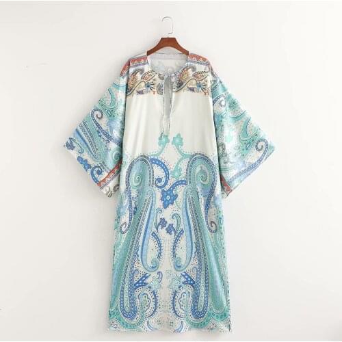 New Pop Summer Women Kaftan Dress Oversized Loose Vogue Vintage Elegant Casual Woman Printed Maxi Dress Femme Robe