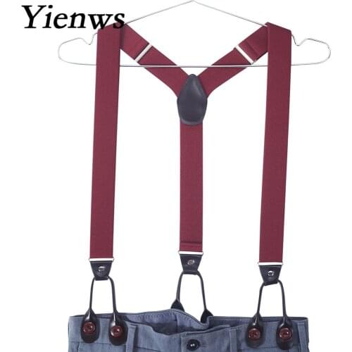 Yienws 120cm Suspenders Male Elastic Strap Pants Braces Mens Suspenders End Tuxedo Tirantes Negros Navy Burgundy YiA108