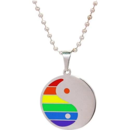 Stainless Steel Rainbow Pendant Big Polar Gay Jewelry Round Titanium Steel Necklace Pendant R-002