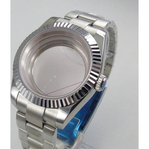 Whole Steel Silver Color Mechanical Watch Case Oyster Watch Bracelet for NH35 NH35A NH36 NH36A Flat Glass