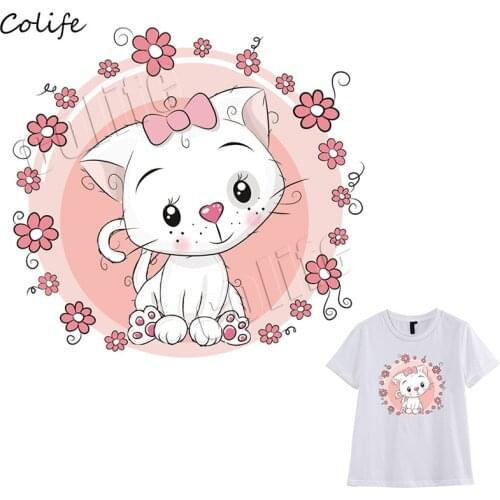 Lovely Flower Bowknot Cat Iron on Patches A-Level Washable Applique Badge Cute Heat Transfer For Family Dress Jeans Stickers