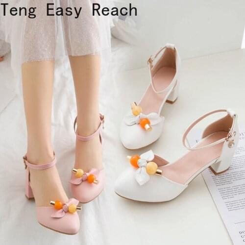Sweet Women Pumps Ankle Strap Heel Shoes Round head Mid Heels Dress Work Comfortable Ladies Shoes Zapatos Mujer