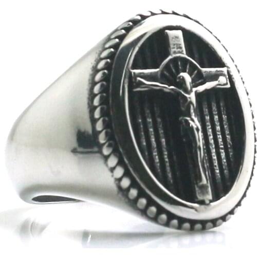 Unisex 316L Stainless Steel Cool Cross Jesus Christ Newest Ring
