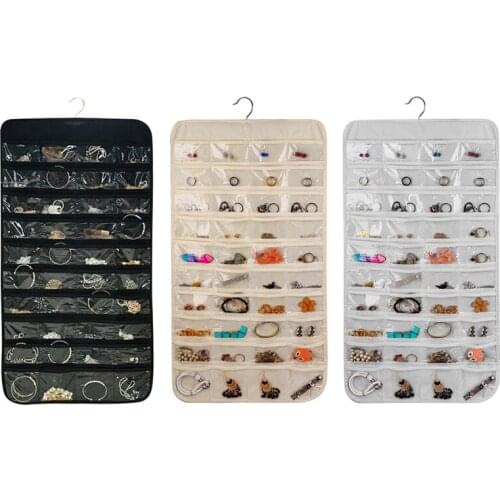 Total 80 Grids Double-sided Jewellery Hanging Bags Small Items Household Storage Bag Foldable for Wardrobe Dressing Room