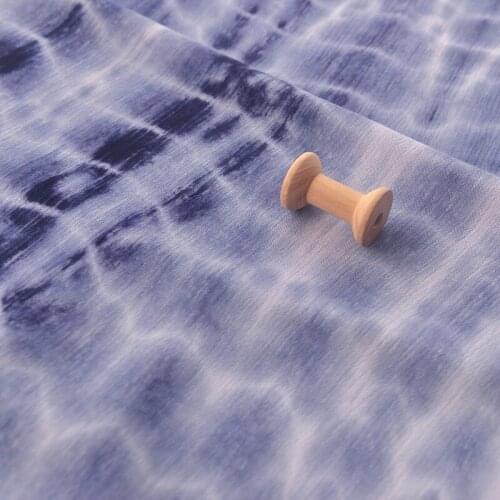 High quality light pleated viscose patchwork Blue and black stripes tissu Scarf, coat, blouse, pants and skirt fabric