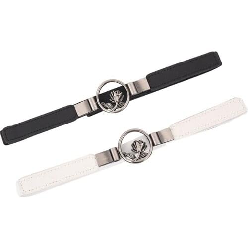 Women Belts Skinny Ring Flower Buckle Waist Belt Black Lady Faux Leather Stretchy Dress Waistband Thin Jeans Cummerbunds Student