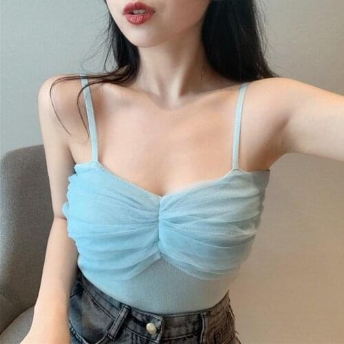 Women Lace Patchwork Sleeveless Knit Vest Spaghetti Strap Camisole Top