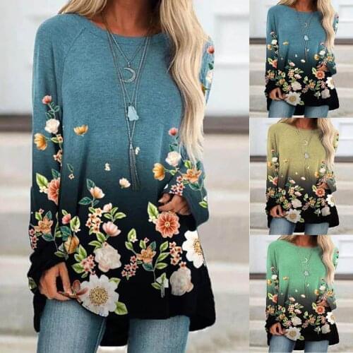 WomenS Pullover Autumn Fashion All-Match Mid-Length Round Neck Print Long-Sleeved Shirt Different Sizes толстовка женска 50