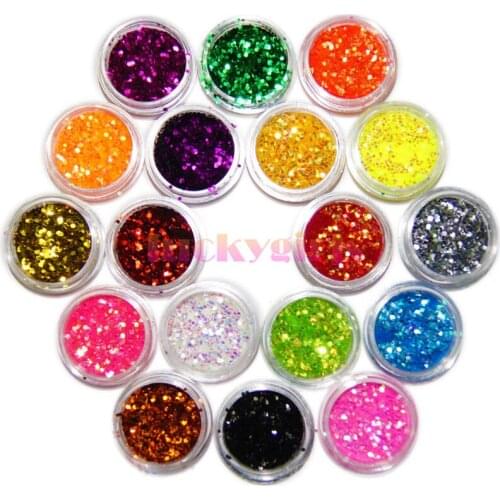 18 COLOR Nail Art Pink Purple Mixed Nail Glitter Powder Hexagon Shape Glitter Nail Powder Sheets Tips Nail Art Set