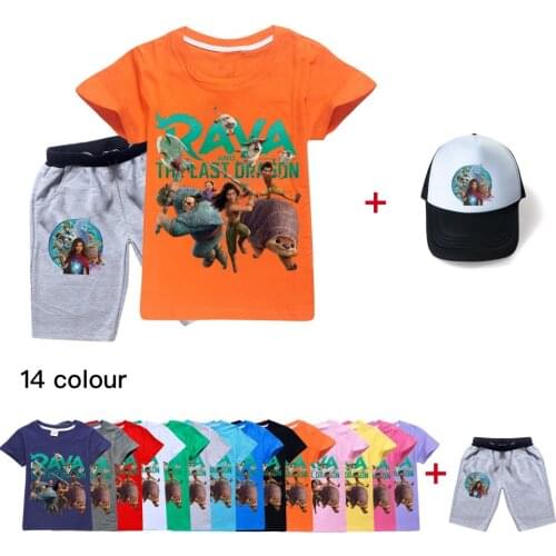 2021 Popular New Cotton Kids T-shirt+Shorts Raya and The Last Dragon Summer Sports Set Girls Casual Fashion Clothes Running Suit