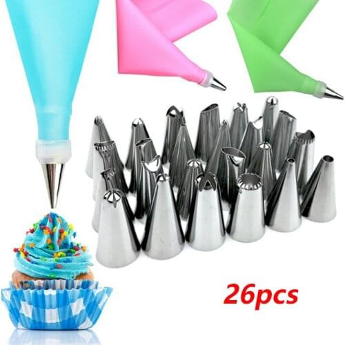 8/26pcs/set Silicone Pastry Bag Kitchen Accessories DIY Icing Piping Cream Pastry Bag with 6 Nozzle Sets Cake Decorating Tools