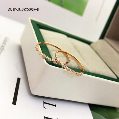 AINUOSHI 18K Gold 7-stone 0.042ct Round Cut Real Natural Diamond Engagement Ring for Promise Anniversary Jewelry Gift