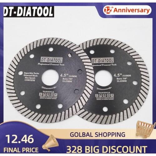 DT-DIATOOL 2pcs Dia 115mm/4.5" Diamond Cutting Discs Hot Pressed Super Thin Turbo Saw Blades For Granite Marble Ceramic Tile