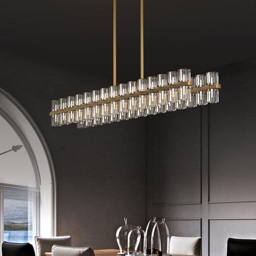 Dining Room American RH G4 Led Pendant Lights Straight Gold Metal Lustre K9 Crystal Shades Led Pendant Lamp Led Indoor Lighting