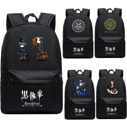 Black Bulter Casual Mens Backpack Anime Teenagers Women Student Cartoon School Book Bags Mochila Black