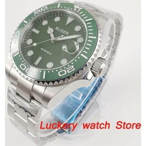 Bliger 43mm mens luxury watch green dial Ceramic bezel saphire glass;miyota 8215 Automatic movement mens mechanical watches
